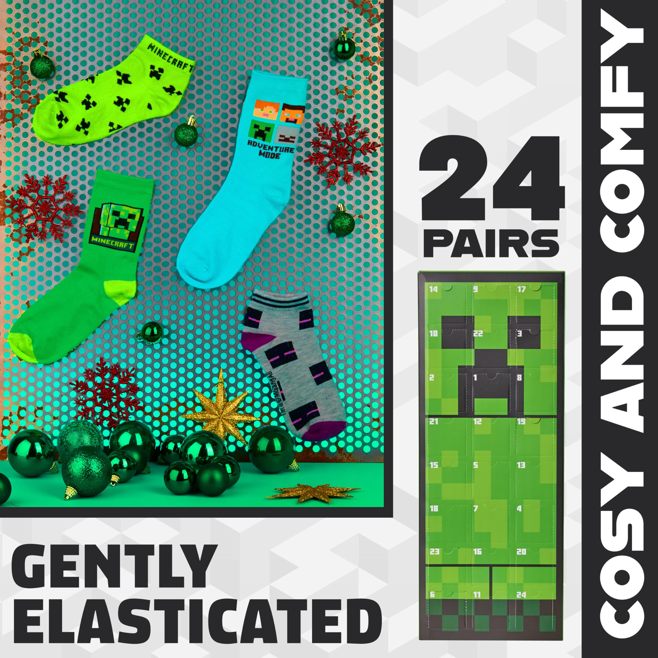 Minecraft 24 Pcs Socks Advent Calendar 2025 for Kids Teens Calf Boys Socks Christmas Countdown Calendar Creeper TNT Xmas Surprise Gifts for Gamers