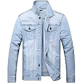 LAMKUKU Mens Denim Jacket Ripped Slim Jean Jacket Coat for Men