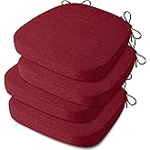 AddGrace Anti Slip Kitchen Chair Cushions D-Shape Dining Chair Pads Set of 4 High Density Foam Durable Kitchen Seat Cushions 16"X16"X2" Red