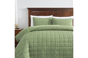 ROARINGWILD Seersucker Sage Green Quilt Set King Size with Pillow Sham, Striped Textured Soft Microfiber Lightweight Bedding Bedspread Coverlet for All Season, 3 Piece, 104x90 inches
