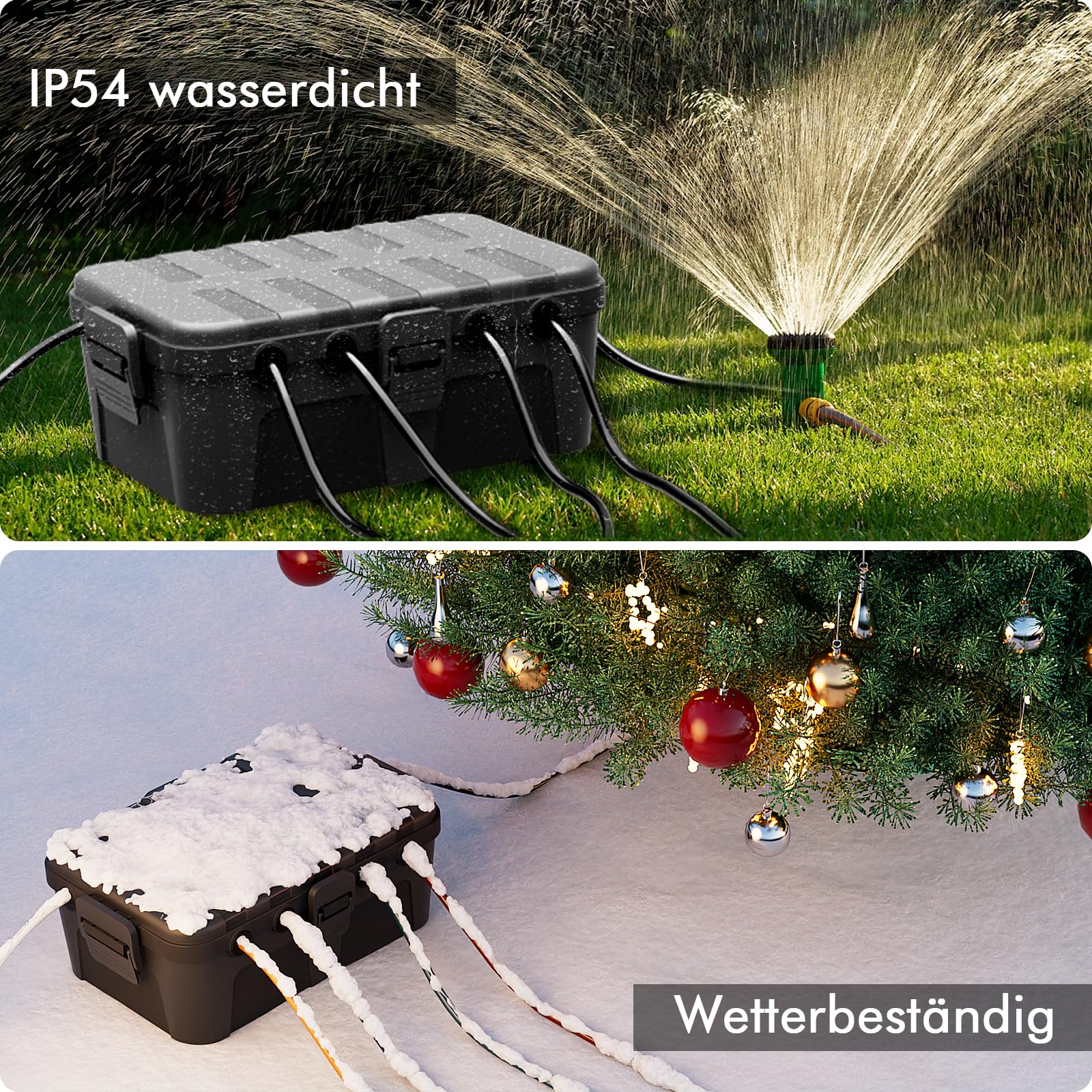 RESTMO große wasserdichte Kabelbox für den Außenbereich (Outdoor), IP54 wasserdicht, wetterfester Elektrokasten zum Schutz von Verlängerungskabel, Steckdosenleisten, Außensteckern (32x22x13cm)-Schwarz 6