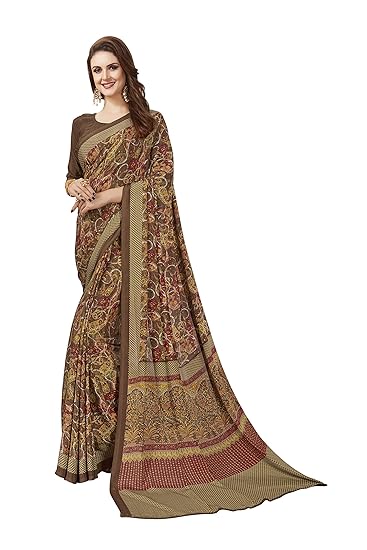 Womens Crepe Saree With Blouse (fusion-8301-a_Brown)