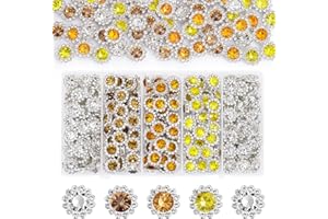 QPRETTY DU 200 Pcs 12MM Sew on Rhinestones Mixed Colors Crystal Glass Metal Base Flower Shape, Flatback Rhinestones for Crafting, Sewing Accessories for Clothes and Shoes (Yellow)