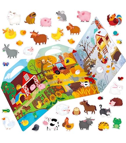 GUYUCOM Paquete De 4 Libros De Pegatinas Reutilizables, Juguetes Para Niños De 2, 3, 4 Años, Pegatinas 3D Transparentes Para Granja De Insectos Oceánicos, Juguete Educativo, Regalos De Cumpleaños