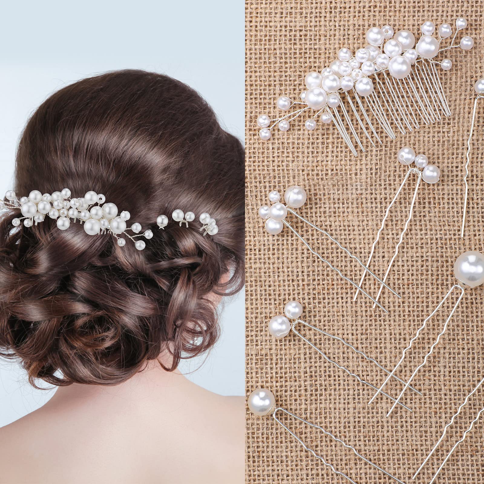 Geosar 9 Pcs Wedding Hair Accessories Pearl Hair Pins Women Vintage Hairs Piece Bridal Accessories for Bride Bridesmaids(Silver,Elegant Style)