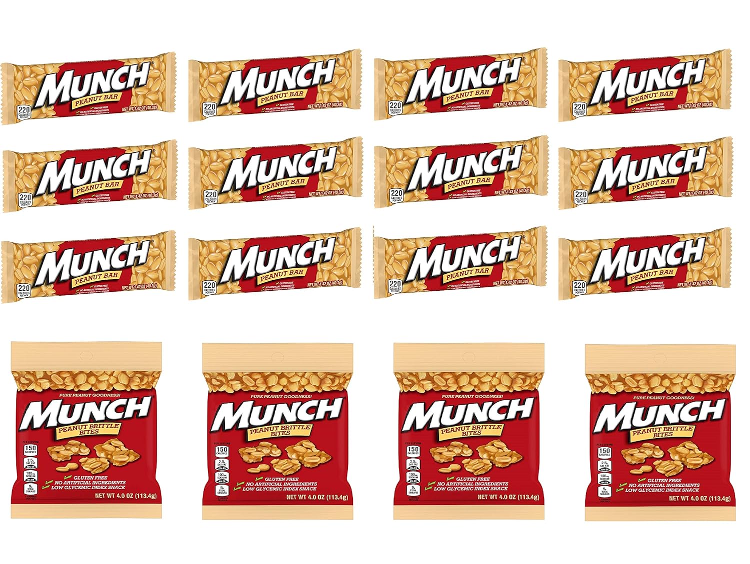 MUNCH Peanut Nut Bars With Brittle Bites, Gluten Free, Low