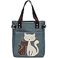 KAUKKO Women Canvas Handbag Shoulder Bag Cat Big Tote Bag