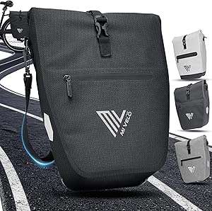 MIVELO 2in1 Fahrradtasche für Gepäckträger reflektierend - Gepäckträgertasche 100% wasserdicht I Mit gepolstertem laptopfach & Umhängegurt I Tasche für Fahrrad 25L (Schwarz-Reflektierend)