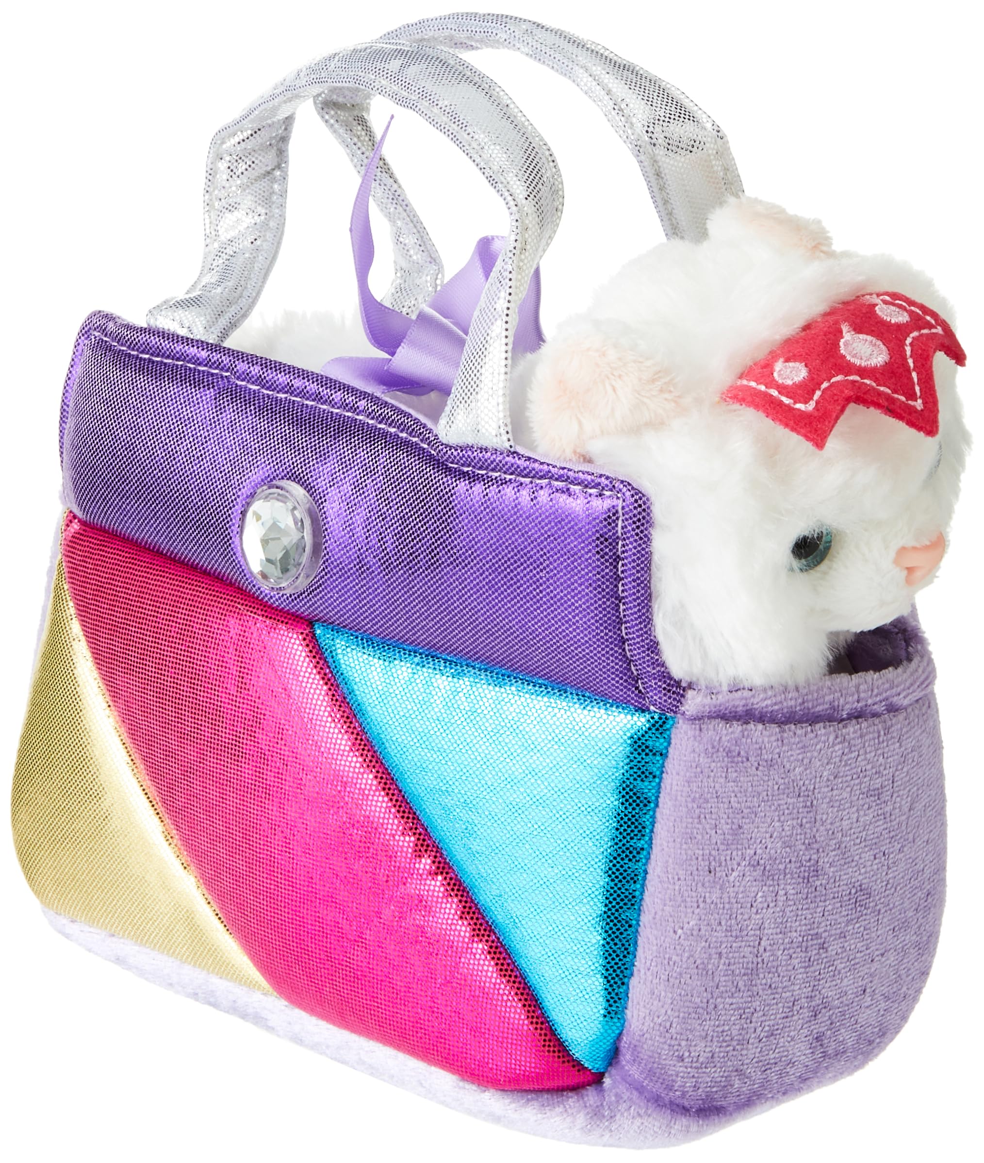 Aurora, 61172, Fancy Pal, Cat In Rainbow Handbag, 8In, Soft Toy, White, Pink