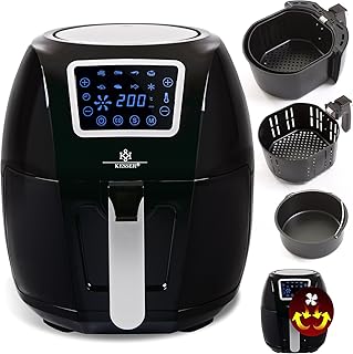 Kesser XXL 5,5 Liter Heißluftfritteuse Friteuse Fritteuse | inkl.Brotbackkorb | 1700W Airfryer Touch Display | 8 Programmen | ohne ÖL | Rezeptheft | ✓ Backofen ✓ Heißluft ✓ Grill | Fettfrei Black