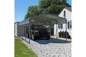 MUPATER 12' x 20' Outdoor Heavy Duty Metal Carport, Car Shelter Shade Garage, Carport Canopy with Heavy Metal Frame, Metal Roof and Bolts for Car, Trucks, Boats, Grey