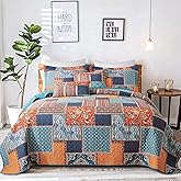 TWINRUN Cotton Quilts Queen Size, Cotton Queen Quilt Bedding Set, Soft Bedspreads (90 * 98 inch) Queen Size with Plaid Pattern, Farmhouse Lightweight Reversible Coverlet for All Season (3 Piece)