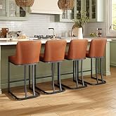 MAISON ARTS 24" Counter Height Bar Stools Set of 4, Brown | Faux Leather Seats with Black Metal Frames, Supportive Backs and Footrests for Kitchen Islands, Counters and Breakfast Bars