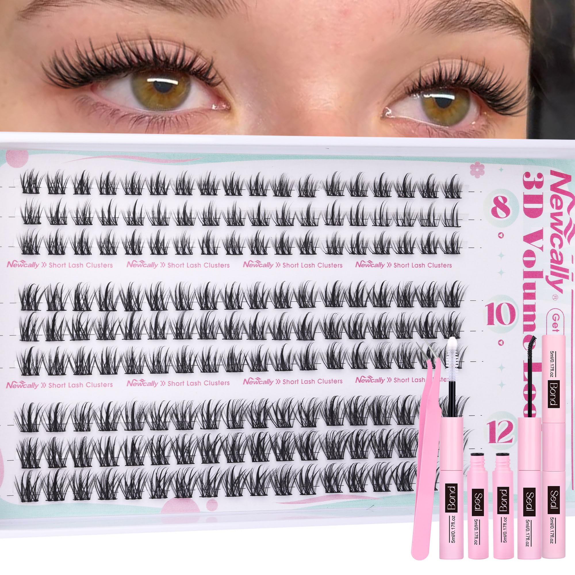 Photo 1 of Short Lash Clusters Natural Wispy 8-12MM Eyelash Clusters Eyelash Extension Kit CD-Curly Individual Lashes Kit DIY Lash Extension at Home Long-lasting Effect by Newcally