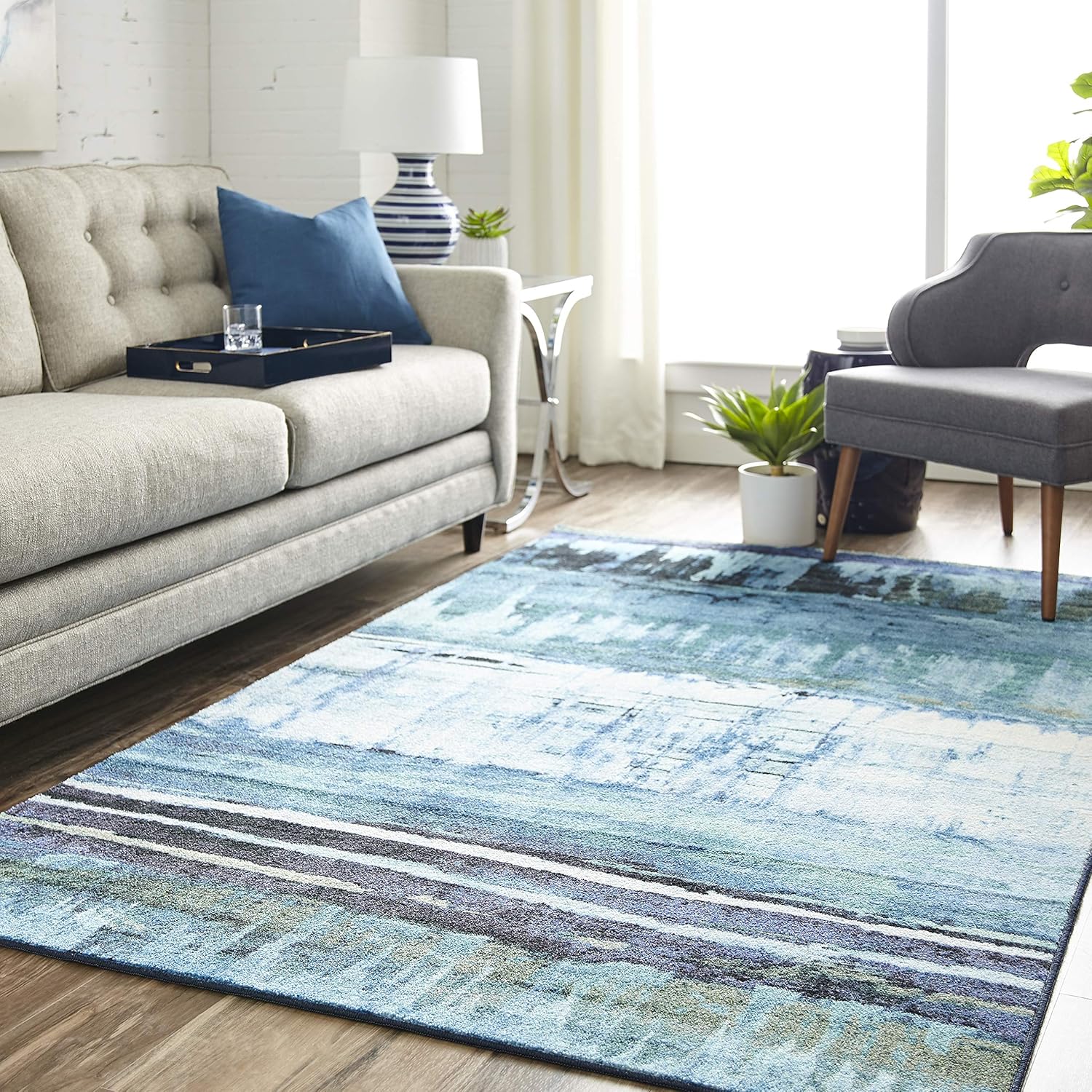Mohawk Home Mixed Media Navy Abstract (5' X 8') Area Rug