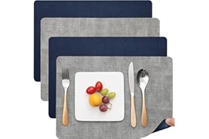 Myir JUN Placemats Dual Sided, Faux Leather Place Mats Set of 4 Indoor Placemats for Dining Table Outdoor Placemats Manteles Individuales Square Non-Slip Washable Table Mats (Gray Blue, Set of 4)
