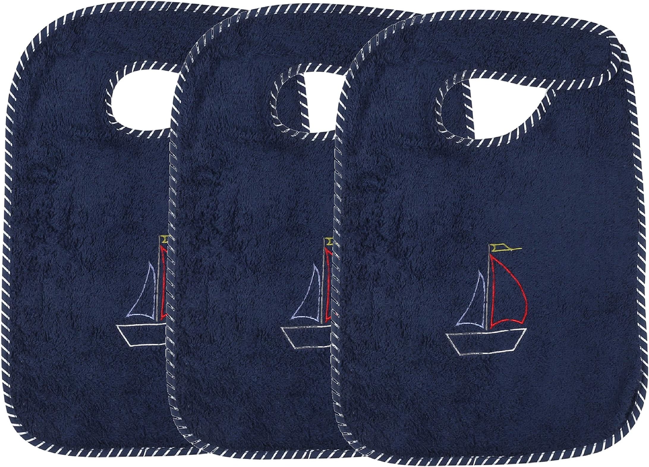 Baby Bib-100% Cotton Terry Absorbent-Girl-Boy-Washable-Toddler Feeding-3pk Navy
