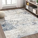 Area Rug Living Room Rugs - 5x7 Abstract Large Soft Indoor Washable Rug Neutral Modern Low Pile Carpet for Bedroom Dining Room Farmhouse Home Office - Beige Blue