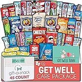 Gift A Snack - Get Well Soon Snack Box Variety Pack Care Package + Greeting Card (45 Count) Feel Better Sweet Treats Gift Basket, Candies Chips Crackers Bars - Office Food Assortments