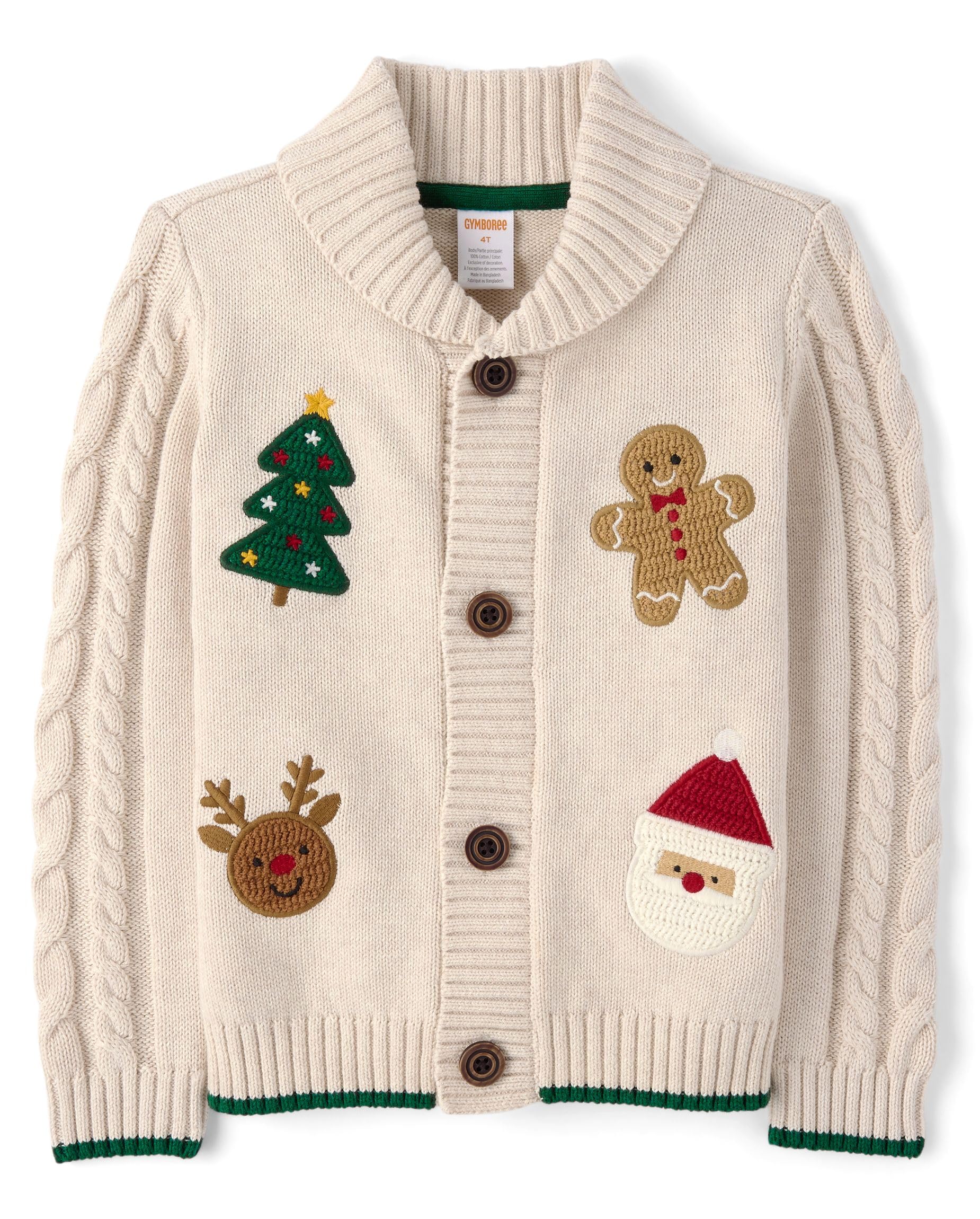 Gymboree,Boys,and Toddler Long Sleeve Button Front Cardigan,Ivroy Holiday Icons,18 Months,24 Months Image Gymboree,Boys,and Toddler Long Sleeve Button Front Cardigan,Ivroy Holiday Icons,18 Months,24 Months Image