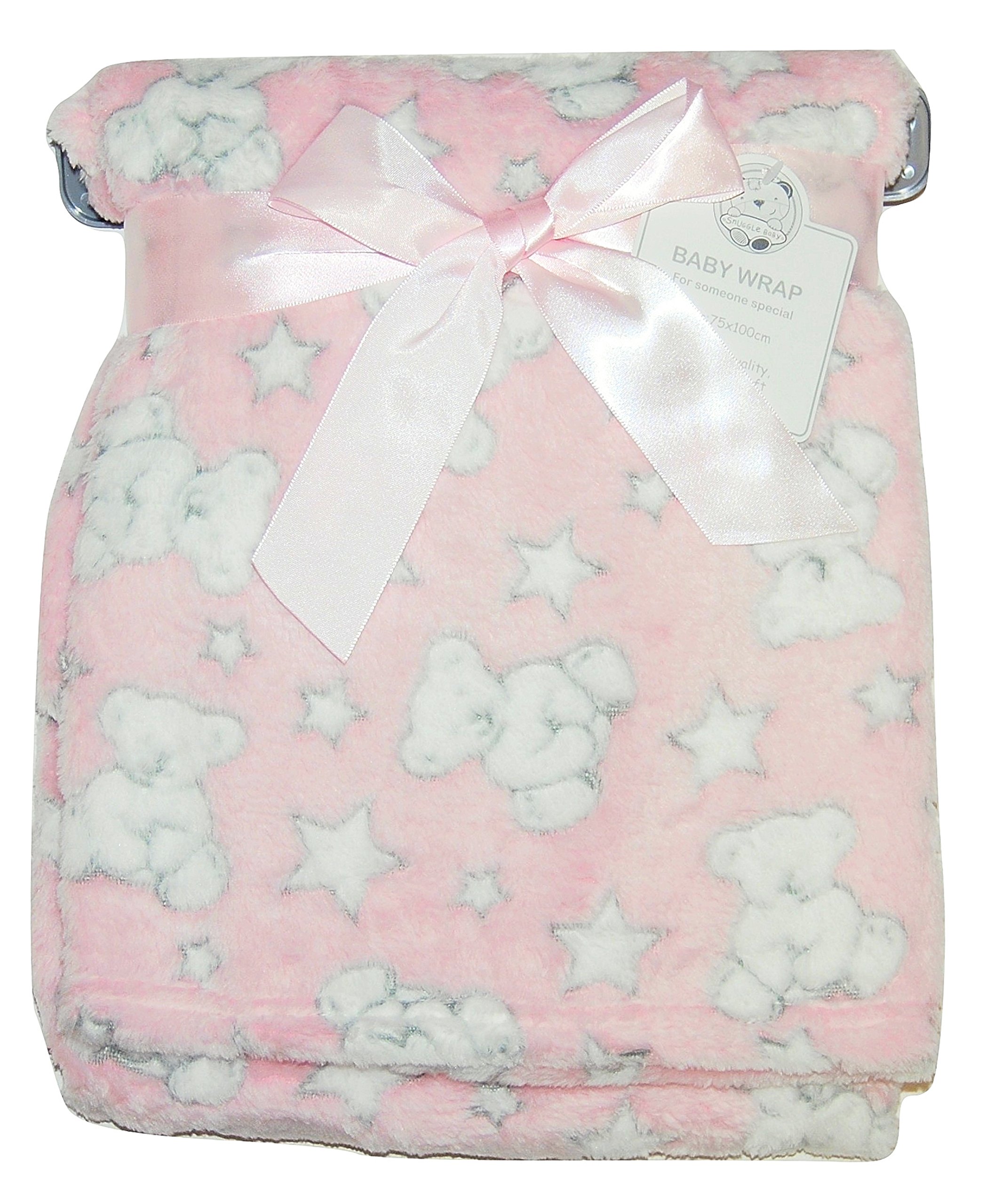 Baby Girl Soft Fleece Wrap Blanket Pram Cot Crib Moses Basket Pink Teddy
