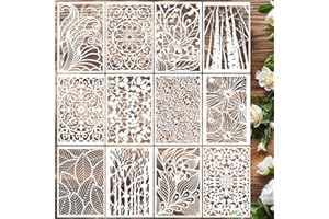 SUNVERSE Stencils for Crafts Reusable Texture Stencils Floral Stencil Leaf Tree Templates for Painting on Wood Furniture Card Canvas Paper Scrapbook