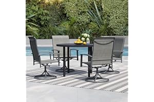 STABRECH 5 Pieces Outdoor Table and Chairs for 4, 42" Black Round Table with 4 Grey Swivel Chairs, Patio Set with Swivel Chair, Garden Tables for Outdoor, Patio Dining Set for Lawn Backyard Poolside
