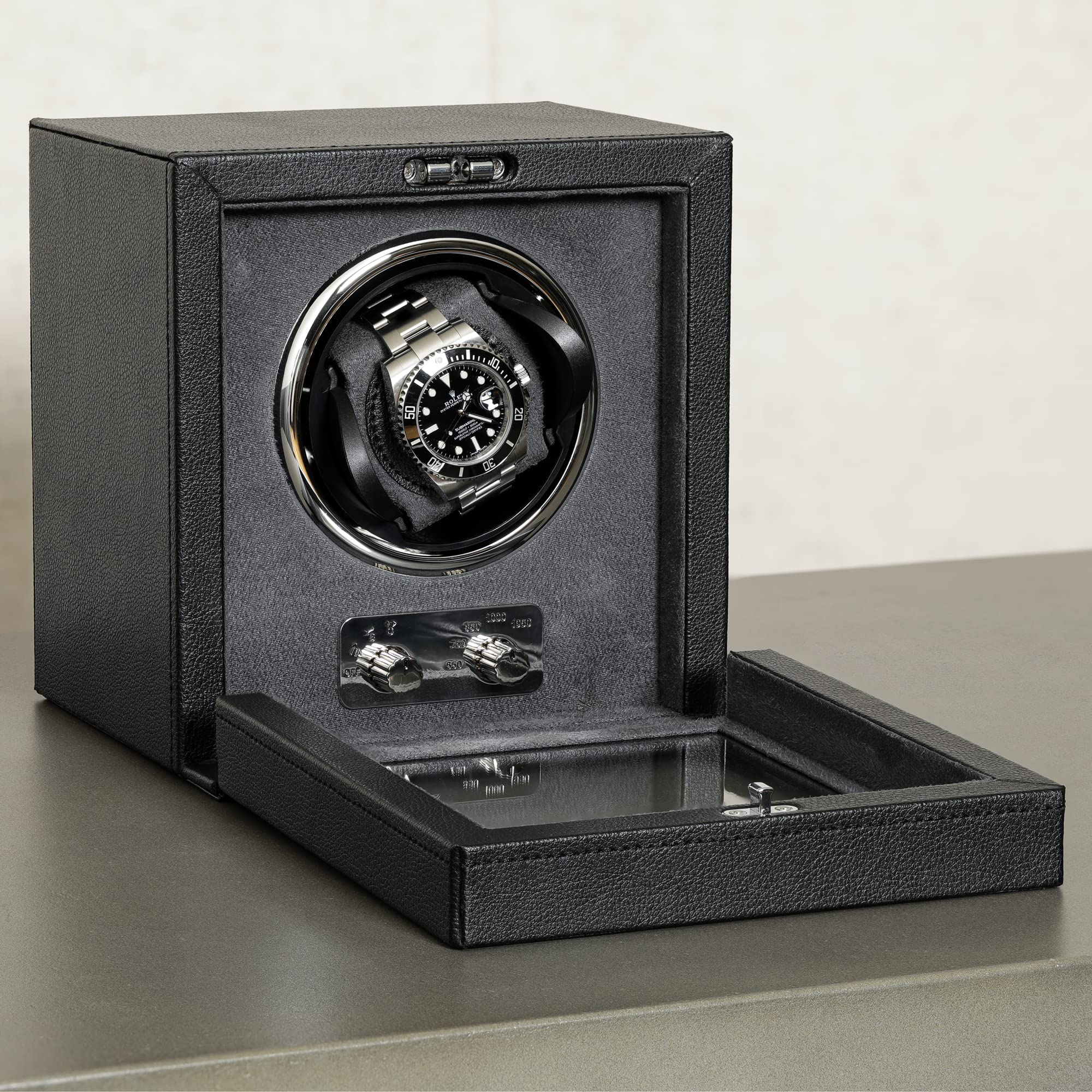 ROTHWELL ROTHWELL Single Watch Winder for Automatic Watches with Quiet Motor with Multiple Speeds and Rotation Settings (Black/Grey)