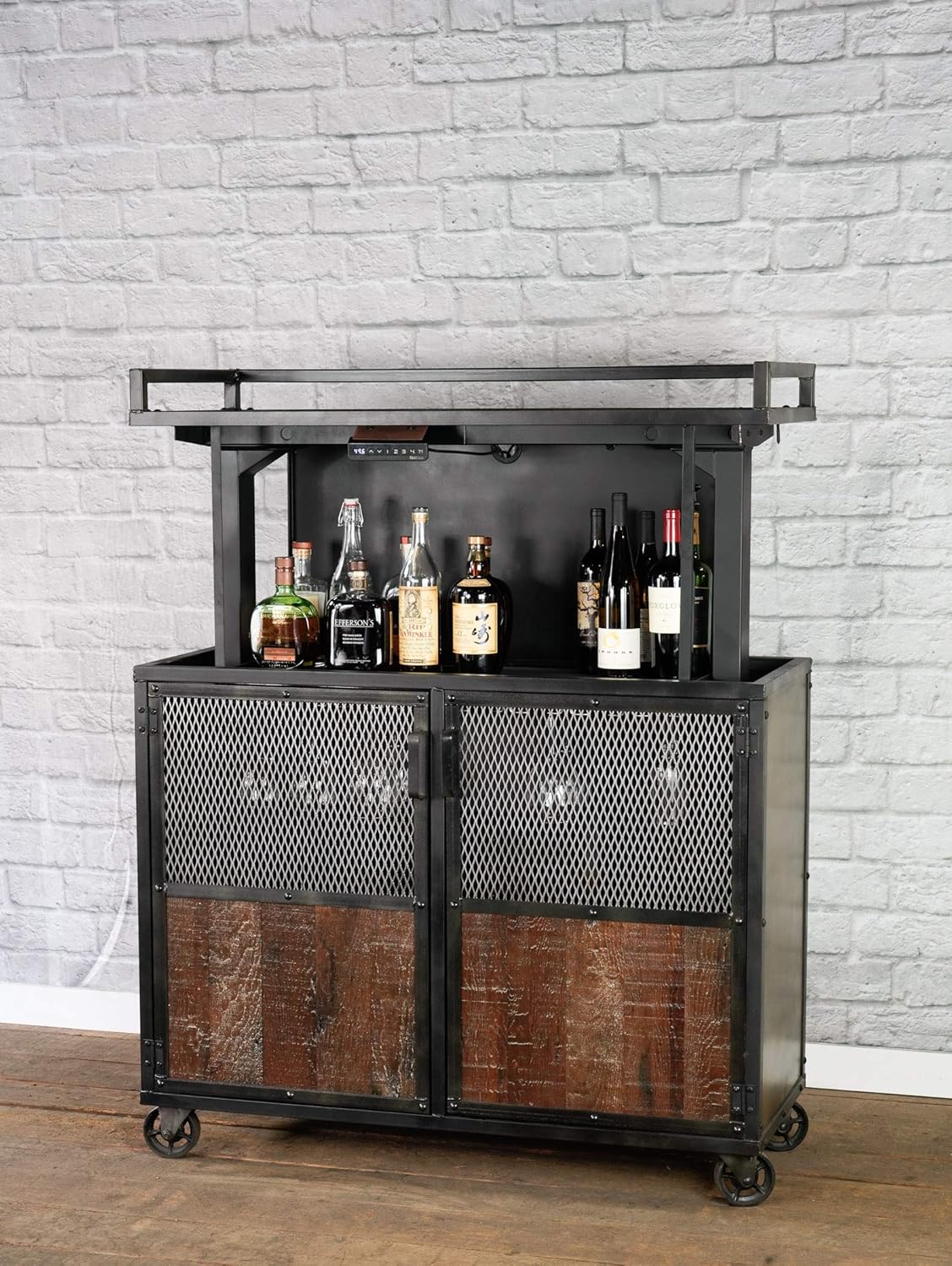 Amazon Com Industrial Reclaimed Wood Bar Cart Modern Lift Top