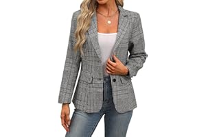 ELLEVEN Women's Lapel Collar Plaid 2 Button Boyfriend Blazer Suit Houndstooth Work Office Blazer Jacket