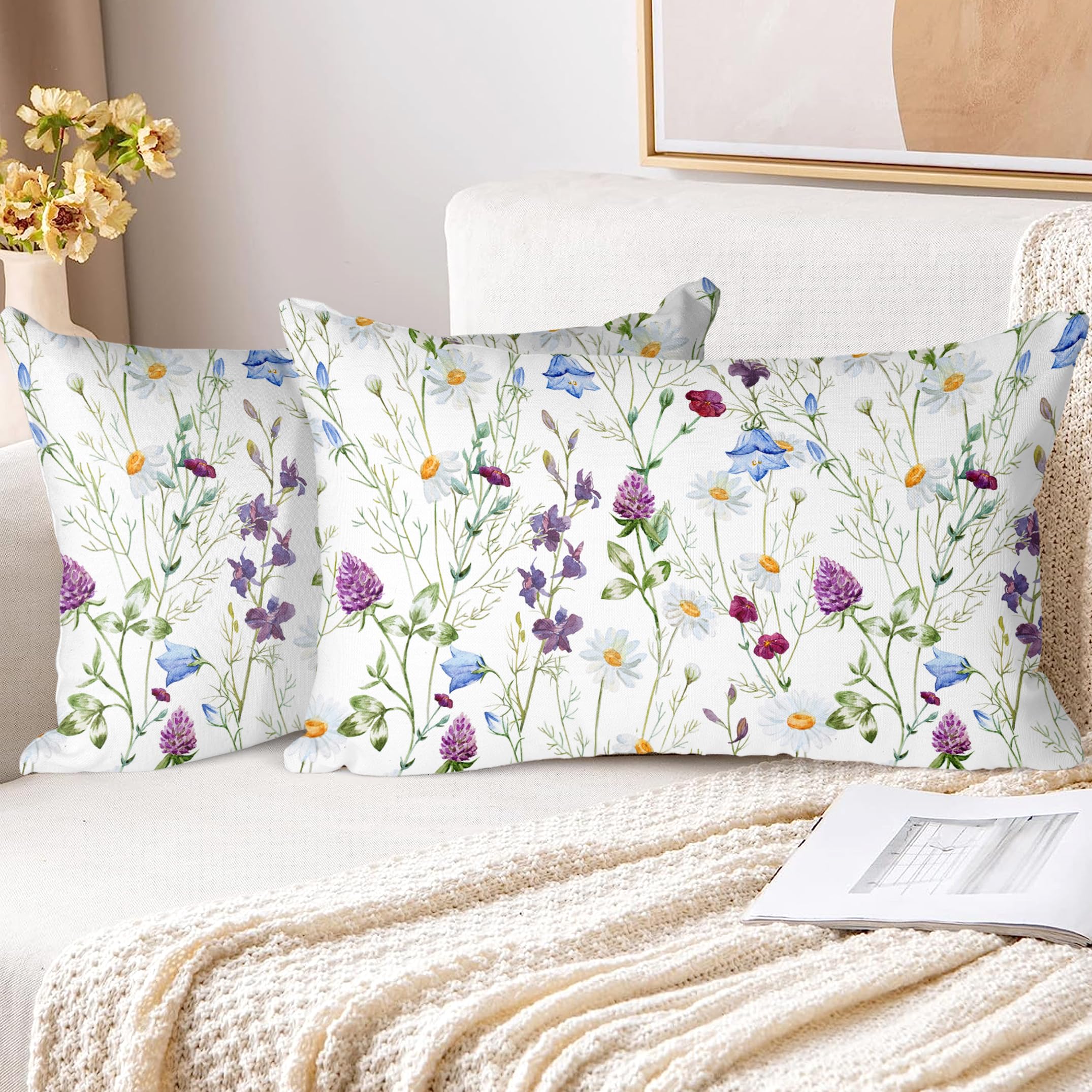 XPHZZL Cushion Covers Set of 2 Pack 30 x 50 cm - Soft Double Sided Garden Floral Decorative Rectangle Cushion Covers for Sofa Bed Garden Outdoor Spring Decor with Invisible Zipper 12 x 20 Inch-Purple