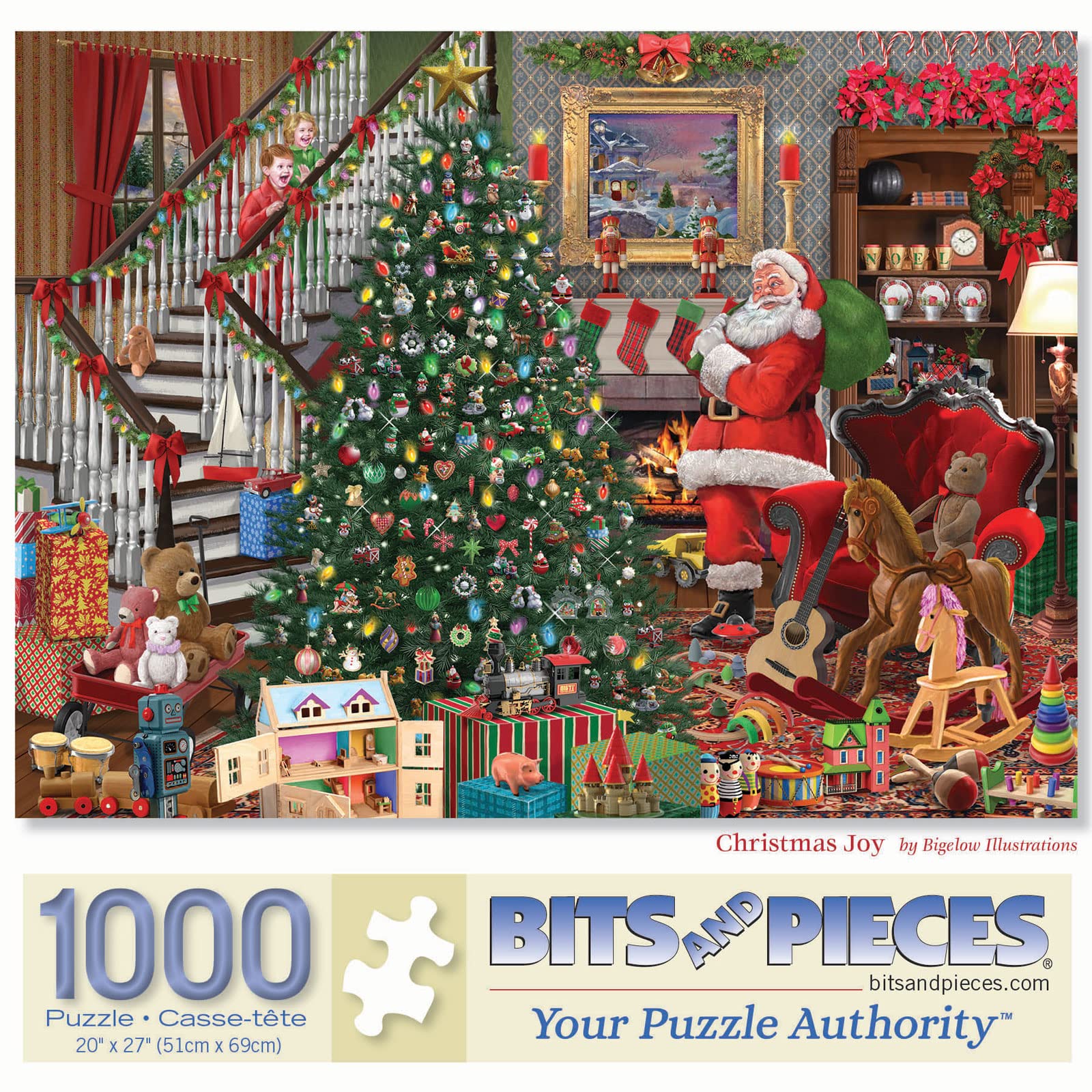 Bits and Pieces – 1000 Piece Christmas Jigsaw Puzzle for Adults – Christmas Joy by Bigelow Illustrations – Santa Puzzle with Unique Random Cut Pieces, 20" x 27" – Puzzle Made from Recycled Materials