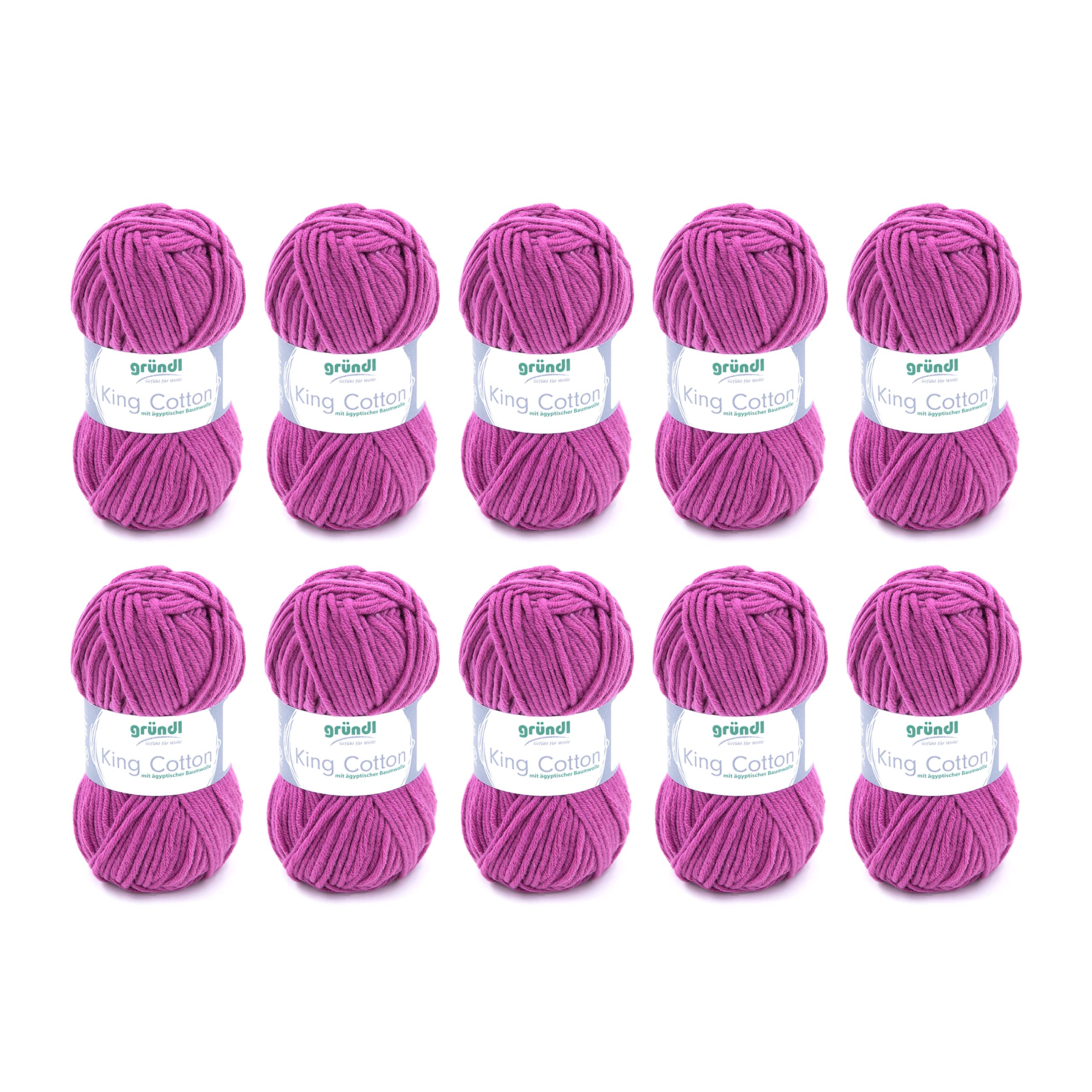 Gründl King Cotton Pack 10 x 50g Ball Knitting Wool/Yarn 55% Polyacrylic and 45% Egyptian Combed Cotton, 28 x 31 x 7 cm, fuchsia, 28 x 31 x 7 cm — image 1
