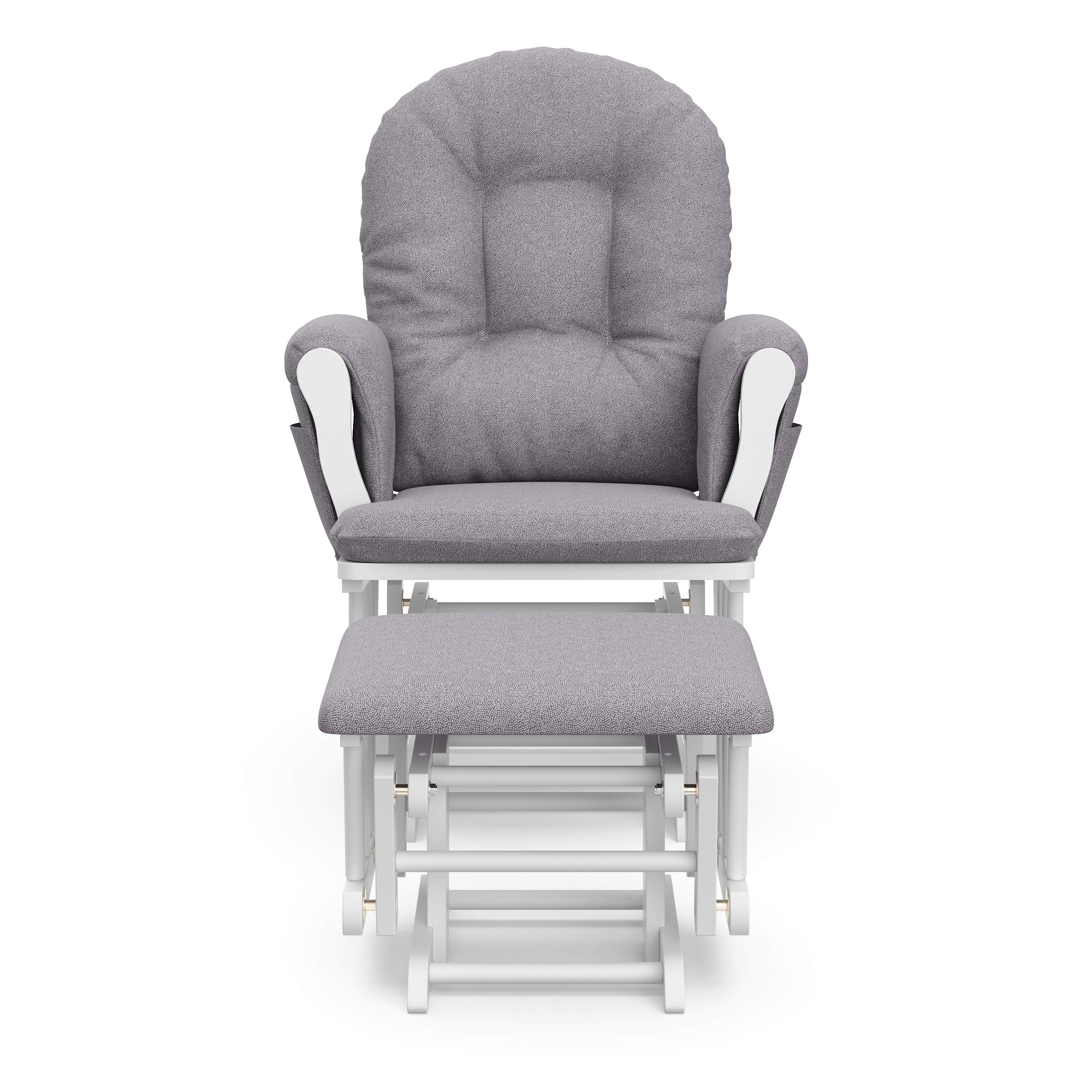 STORKCRAFT Premium Hoop Glider and Ottoman (White Base, Gray Swirl Cushion) – Padded Cushions with Storage Pocket, Smooth Rocking Motion, Easy to Assemble, Solid Hardwood Base