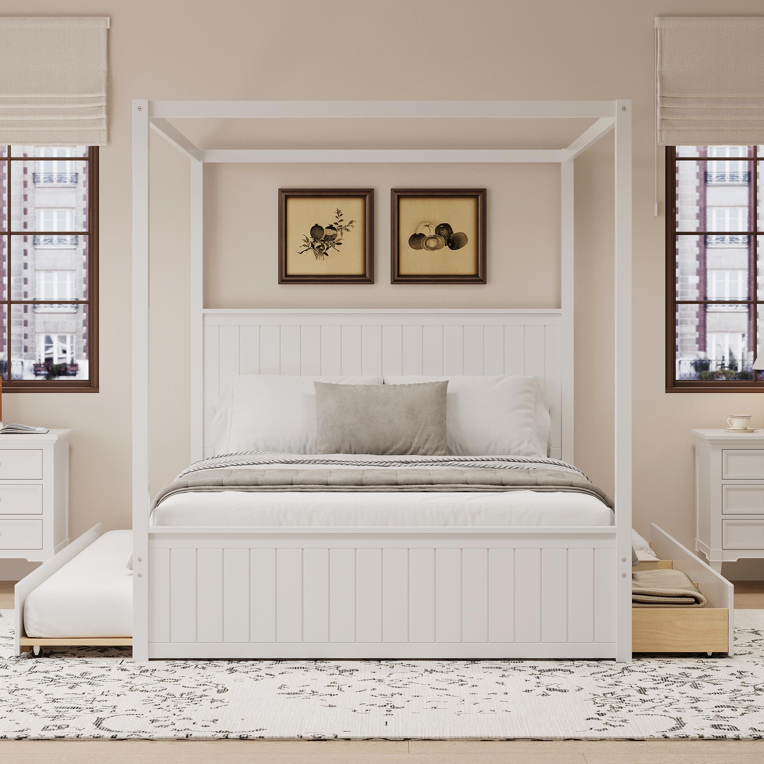 Photo 1 of (base only)  Platform Bed 4-Post Solid Wood Bed Frame White