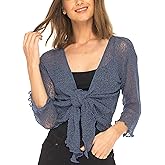 SHU-SHI Sheer Shrug for Women Mesh Knit Cover Up Lightweight Dressy Cardigan for Summer Tie Top Wrap
