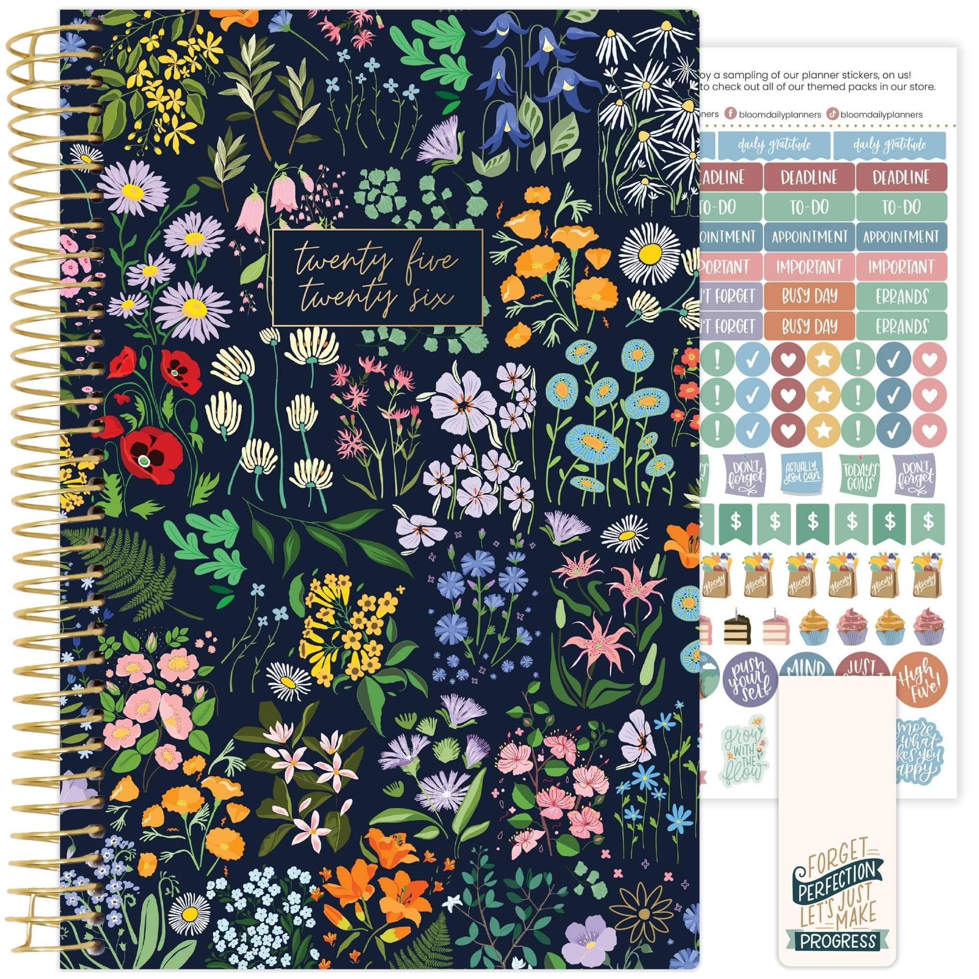 Photo 1 of bloom daily planners 2025-2026 Academic Year Daily Planner (July 2025 - July 2026) - A5 Weekly & Monthly Calendar Agenda Organizer Book with Stickers - 5.5" x 8.25" - Garden Party, Navy