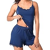 BAMBOO COOL Women's Pajama Sets Lace Trim PJ Set with Shorts Sexy Ruffles Sleepwear for Women