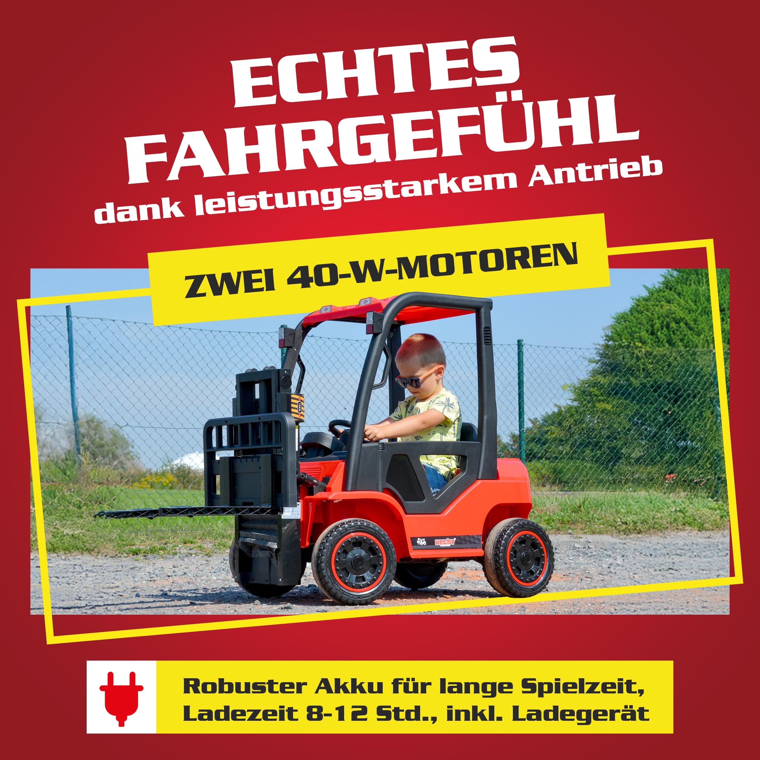 HECHT Kinder Elektro Gabelstapler 12V rot mit Fernbedienung 6