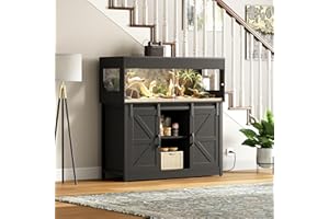 Herture 60 Gallon Reptile Terrarium with Stand, Terrarium Enclosure with Acrylic Doors, Storage Cabinet with Barn Door, Mesh Lid & Power Outlet – Vivarium Habitat for Medium Reptiles Black PX05RTB