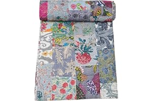 Marubhumi Indian Traditional Pure Cotton Patchwork Quilt, Paisley Print Kantha Quilt Multi Color (Multicolor-31, Queen (90"x 108"))