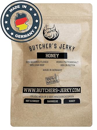 Beef Jerky Made In Germany Von Butchers Jerky Mit Hohem Proteingehalt 3 Geschmacksrichtungen Regionales Fleisch Beste Zutaten Honey 250 Gramm Amazon De Lebensmittel Getranke