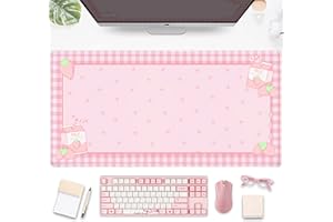 DSKGSJH Cute Pink Plaid Desk Mats Strawberry Milk Gaming Desk Pad, Kawaii Extended Mouse Pad Kawaii Large Keyboard Mats XXL, Laptop Mat for Desk, Desktop Mat Mousepad Office Decor for Women 31.5"x15.75"