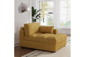 UIXE Oversized Corduroy Chaise Lounge Chair with Left Armrest & Cushion, Comfy Upholstered Sleeper Sofa Indoor Recliner Seat Solid Wood Couch w/Washable Cover for Bedroom, Living Room - Orange