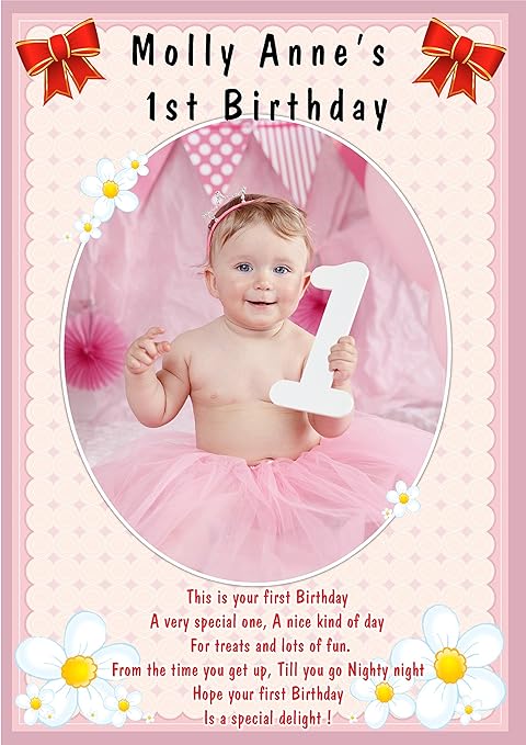 Personalised Baby Girls First 1st Happy Birthday Party Banner