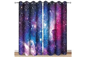 MissHope Outer Space Galaxy Blackout Curtains Women Men Kids Boys Universe Nebula Drapes Colorful Stars Starry Sky Decor for Home Bedroom Room Darkening Grommet Window Drapes 2 Panels, 52"x84"