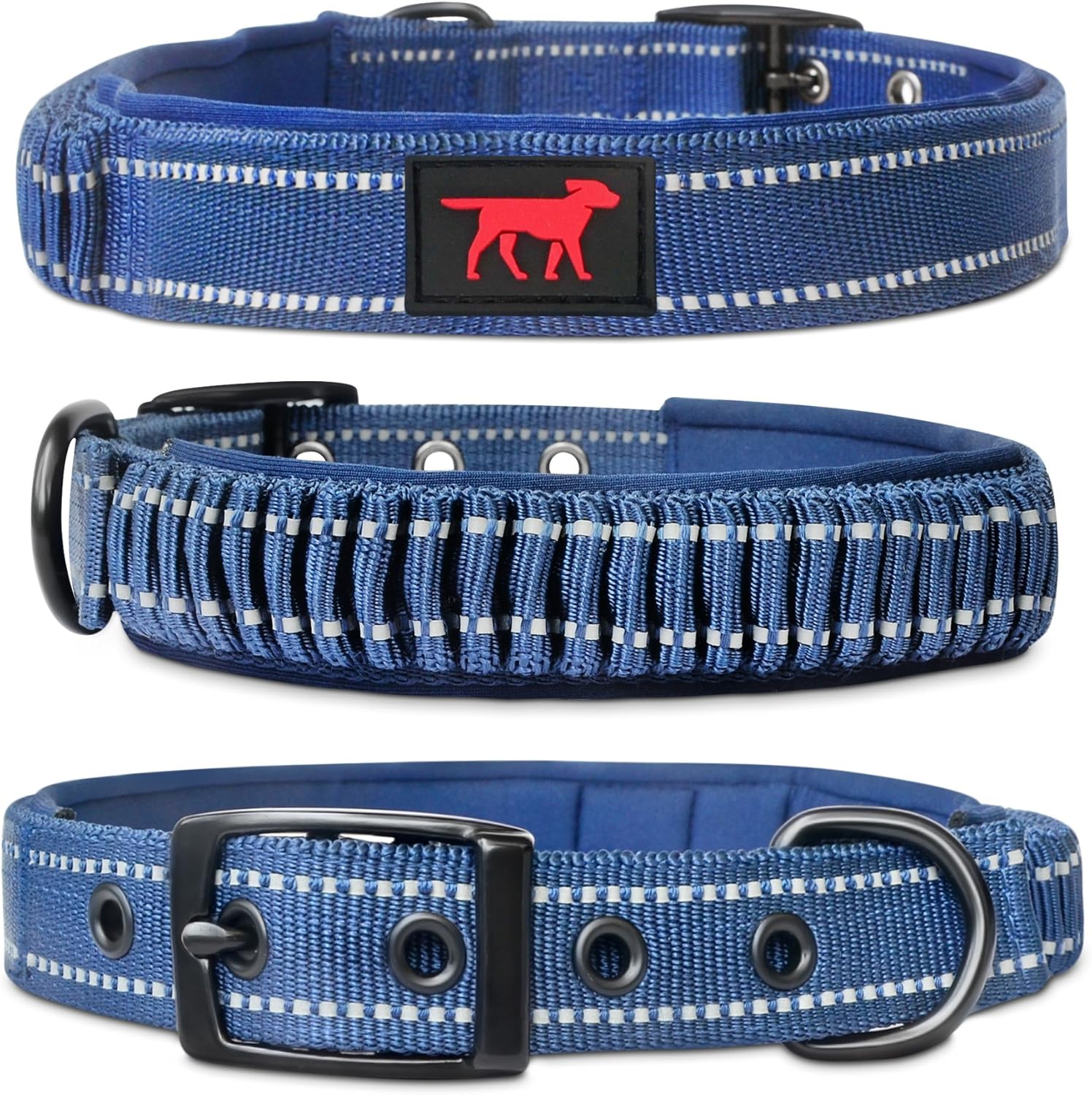 Tuff Pupper Heavy Duty Dog Collar with Handle | Ballistic Nylon Heavy Duty Collar | Padded Reflective Dog Collar with Adjustable Stainless Steel Hardware | Convenient Sizing for All Breeds