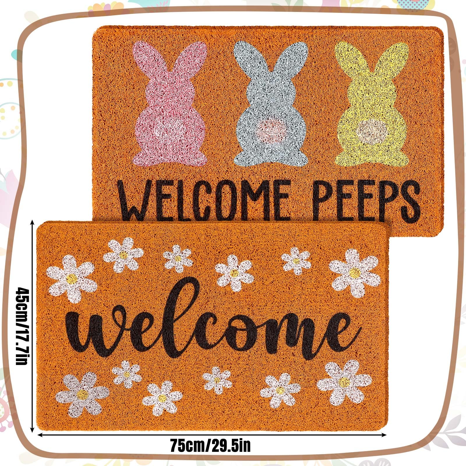 Drydiet 2 Pcs Welcome Doormat Set Spring Easter Day Imitation Coconut Coir Door Mat Spring Welcome Mat Outdoor Entrance Non Slip Doormat for Easter Day Porch Entry Staircase Bathroom Decor - Image 2