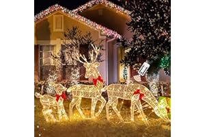 ADFOLEX Christmas Decorations Outdoor Yard, Set of 3 Light Up Reindeer Christmas Decoration, Xmas Decorations Clearance Outdoor Indoor Decorations (Warm Light)