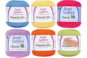 CRAFT BUNCH Coats & Clark Aunt Lydia's Crochet Thread Cotton Classic 10-6 Skein Assortment (Brights)